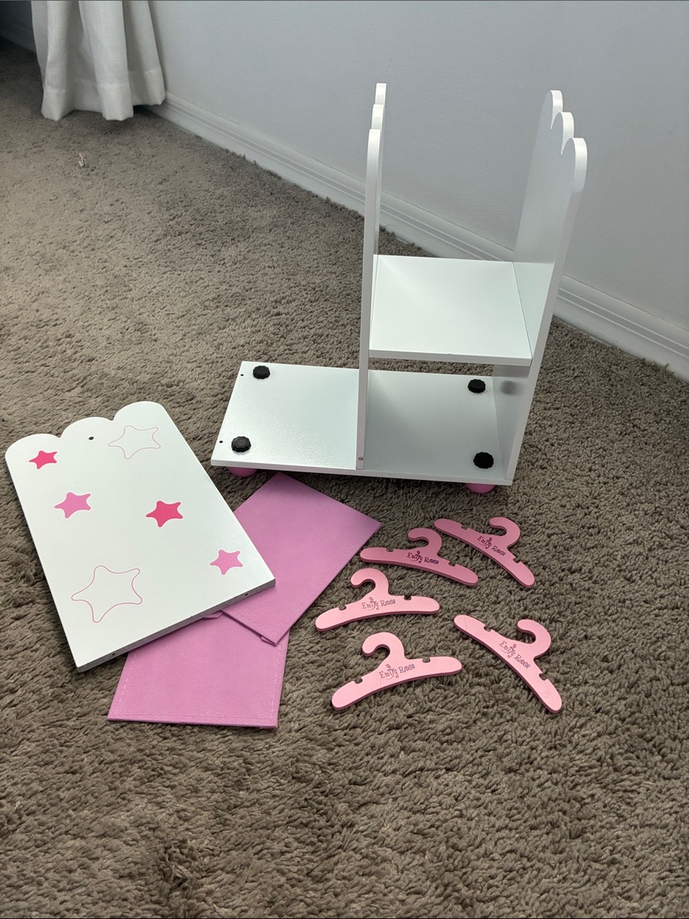 Emily Rose doll White and Pink Kids Closet Organizer with Pink Hangers